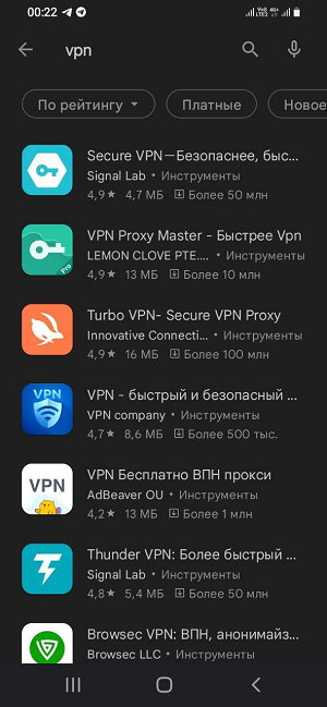 Расширения VPN в Google Play
